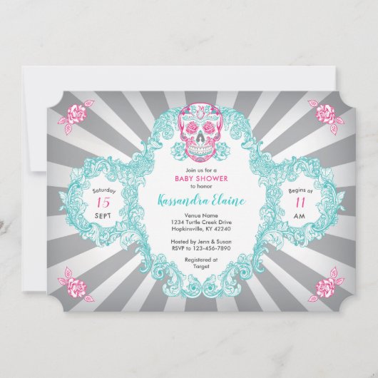 Steampunk Skull Burst Babydusche Einladung (Vorderseite)