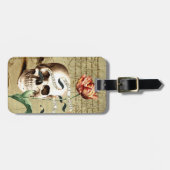 Steampunk Skull Floral Halloween Gepäcktag Gepäckanhänger (Vorderseite horizontal)