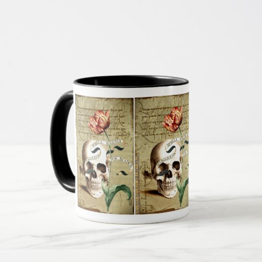 Steampunk Skull Floral Schreiben Halloween Tasse (Vorderseite Links)