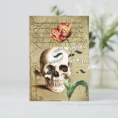 Steampunk Skull Floral Writing Halloween 3,5" x 5" Einladung (Stehend Vorderseite)