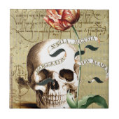 Steampunk Skull Floral Writing Halloween Fliese (Vorderseite)