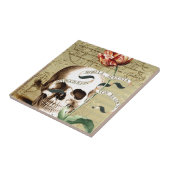 Steampunk Skull Floral Writing Halloween Fliese (Seite)