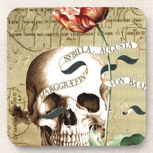 Steampunk Skull Floral Writing Halloween Getränkeuntersetzer