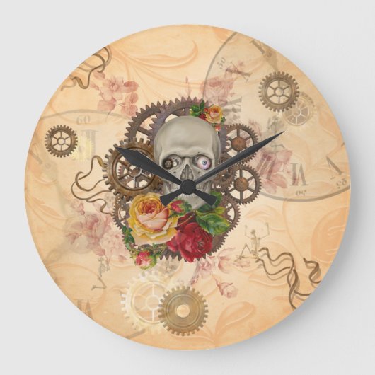 Steampunk Skull Große Wanduhr (Vorderseite)