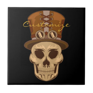 Steampunk Skull in Top Hat Thunder_Cove Fliese