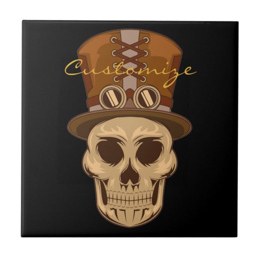 Steampunk Skull in Top Hat Thunder_Cove Fliese (Vorderseite)