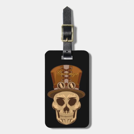 Steampunk Skull in Top Hat Thunder_Cove Gepäckanhänger (Vorderseite vertikal)