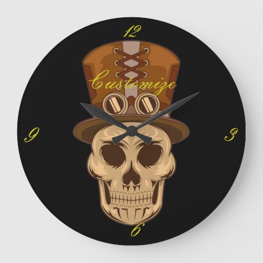 Steampunk Skull in Top Hat Thunder_Cove Große Wanduhr (Vorderseite)