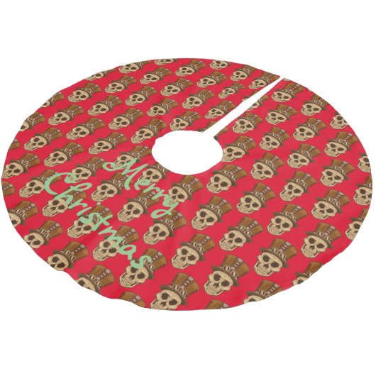 Steampunk Skull in Top Hat Thunder_Cove Polyester Weihnachtsbaumdecke (Schrägansicht)