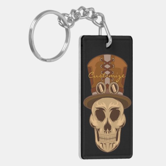 Steampunk Skull in Top Hat Thunder_Cove Schlüsselanhänger (Vorderseite links)
