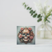 Steampunk Skull mit Blume Hintergrund Quadratische Visitenkarte (Stehend Vorderseite)