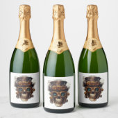 Steampunk Skull Motor Schaumweinetikett (Flaschen)