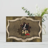 Steampunk Skull Rose Gothic Wedding Einladung (Stehend Vorderseite)