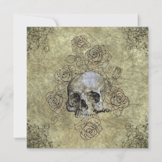 Steampunk Skull und Rose Goth Wedding Einladung (Vorderseite)