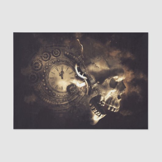 Steampunk Skull und Uhr Seidenpapier (Vorderseite)