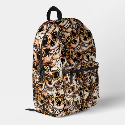 Steampunk Skulls Backpack Bedruckter Rucksack (Rückseitige Ecke links)