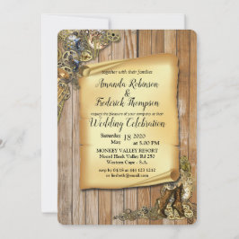 Steampunk-Skulpturen auf Holz Einladung