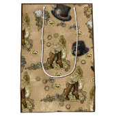 Steampunk-Skulpturen auf Tan Leder Textur Mittlere Geschenktüte (Rückseite)