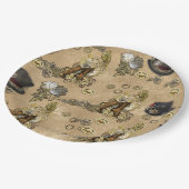 Steampunk-Skulpturen auf Tan Leder Textur Pappteller (Schrägansicht)