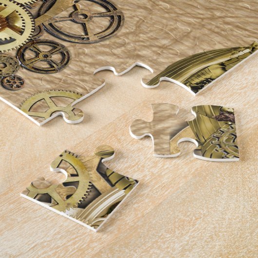 Steampunk-Skulpturen auf Tan Leder Textur Puzzle (Seite)
