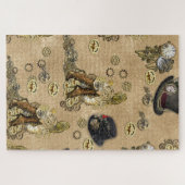 Steampunk-Skulpturen auf Tan Leder Textur Puzzle (Horizontal)