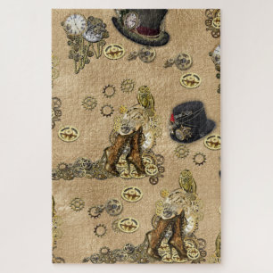 Steampunk-Skulpturen auf Tan Leder Textur Puzzle