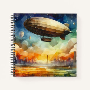 Steampunk Skyline mit Zeppelin Spiral Notebook Notizblock