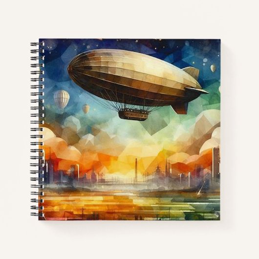 Steampunk Skyline mit Zeppelin Spiral Notebook Notizblock (Vorderseite)
