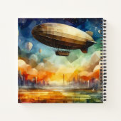 Steampunk Skyline mit Zeppelin Spiral Notebook Notizblock (Rückseite)
