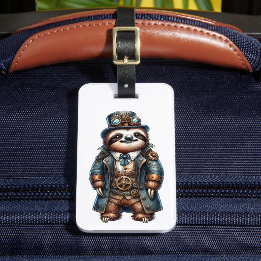 Steampunk Sloth Custom Luggage Tag Gepäckanhänger (Vorderseite Insitu 2)