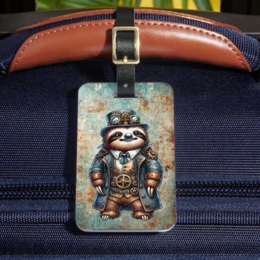 Steampunk Sloth Custom Luggage Tag Gepäckanhänger (Vorderseite Insitu 2)