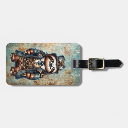 Steampunk Sloth Custom Luggage Tag Gepäckanhänger (Vorderseite horizontal)