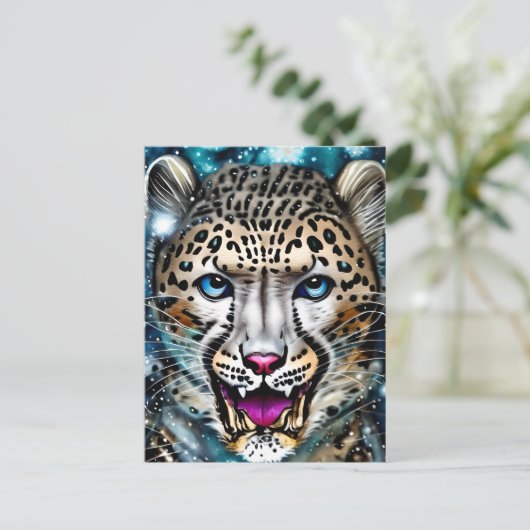 Steampunk Snow Leopard Postkarte (Stehend Vorderseite)