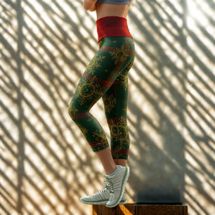 Steampunk Snowflake Rot und Grüner Tartan Capri Leggings