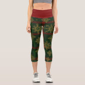 Steampunk Snowflake Rot und Grüner Tartan Capri Leggings (Vorderseite)