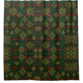 Steampunk Snowflake Rot und Grüner Tartan Duschvorhang