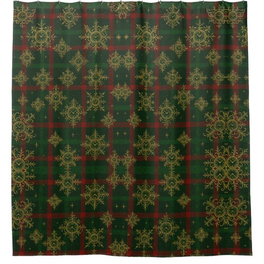 Steampunk Snowflake Rot und Grüner Tartan Duschvorhang (Vorderseite)