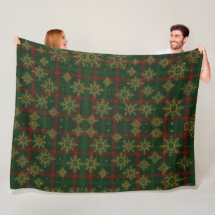 Steampunk Snowflake Rot und Grüner Tartan Fleecedecke