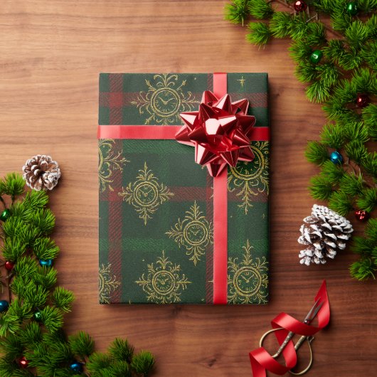 Steampunk Snowflake Rot und Grüner Tartan Geschenkpapier (Feiertagsgeschenk)