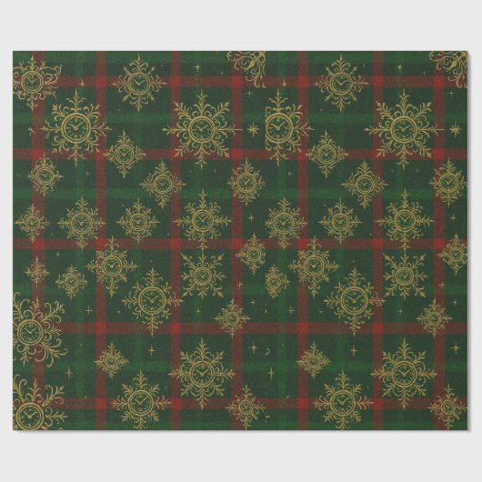 Steampunk Snowflake Rot und Grüner Tartan Geschenkpapier (Flach)