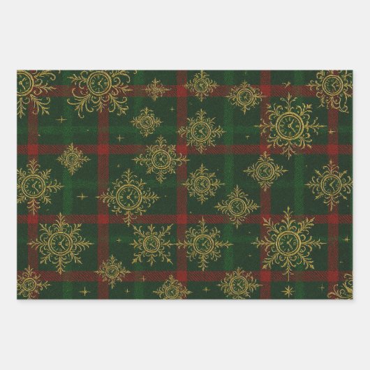 Steampunk Snowflake Rot und Grüner Tartan Geschenkpapier Set (Vorderseite 2)