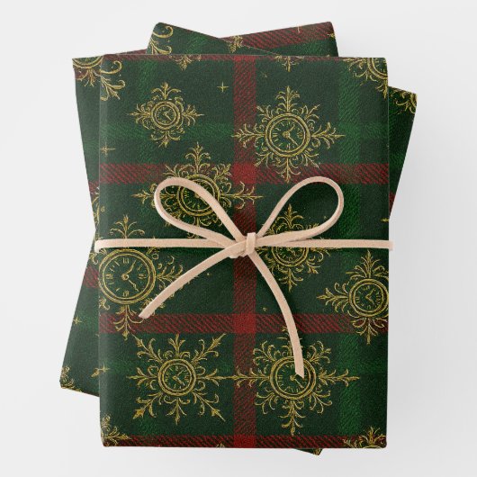 Steampunk Snowflake Rot und Grüner Tartan Geschenkpapier Set (Beispiel)