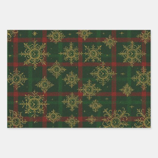 Steampunk Snowflake Rot und Grüner Tartan Geschenkpapier Set (Vorderseite 3)