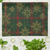 Steampunk Snowflake Rot und Grüner Tartan Geschirrtuch (Gefaltet)