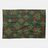 Steampunk Snowflake Rot und Grüner Tartan Geschirrtuch (Horizontal)