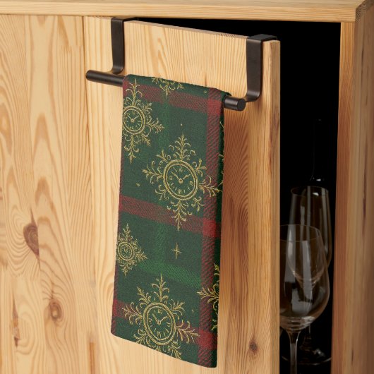 Steampunk Snowflake Rot und Grüner Tartan Geschirrtuch (Drittel gefaltet)