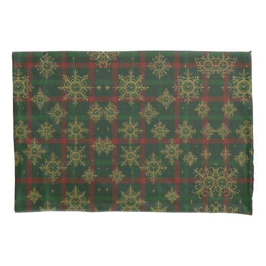 Steampunk Snowflake Rot und Grüner Tartan Kissenbezug (Vorderseite-Links)