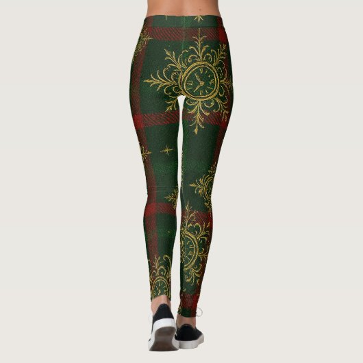 Steampunk Snowflake Rot und Grüner Tartan Leggings (Rückseite)