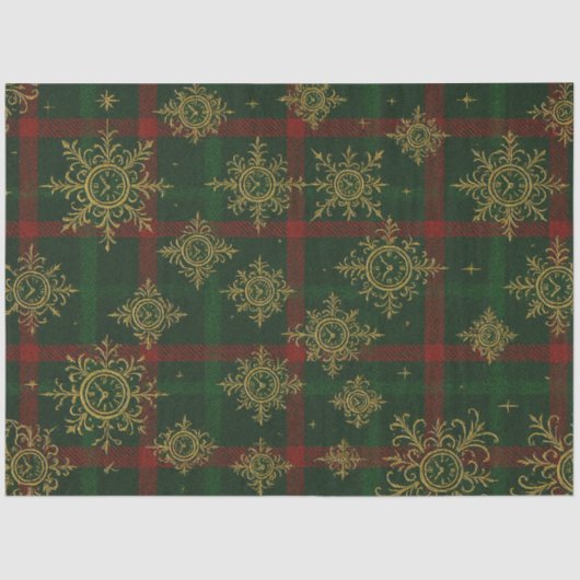 Steampunk Snowflake Rot und Grüner Tartan Seidenpapier (Vorderseite)