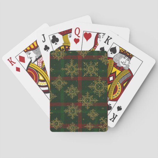 Steampunk Snowflake Rot und Grüner Tartan Spielkarten (Rückseite)